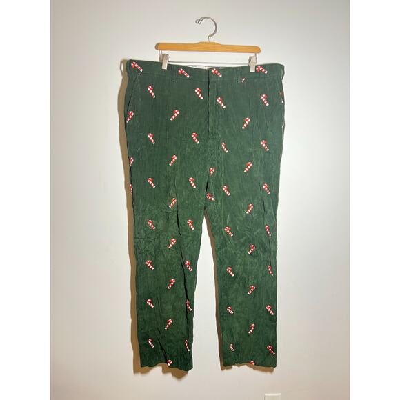 Orvis Men's Green Corduroy Candy Cane Embroidered Straight Leg Pants 42 x 32 - Picture 1 of 9